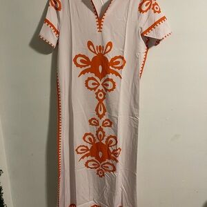 MWhite and Orange Embroidered Maxi Dress